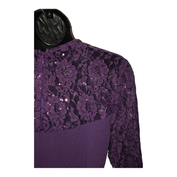 Purple lace sleeve square neck‎ sequin sheath dress gown size 6 petite new - Picture 11 of 14